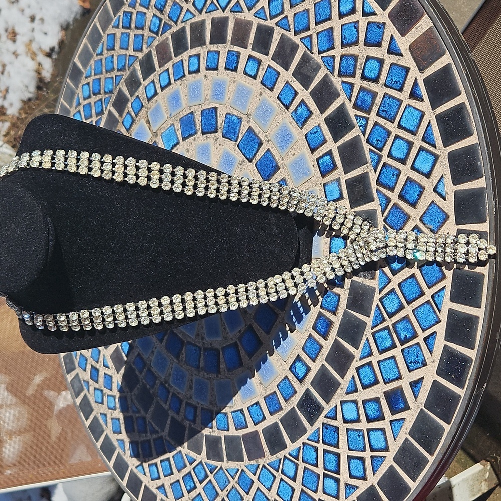 Vintage Rau Skikits Silvertone Rhinestone 3 Stranded Adjustable Belt - Picture 2 of 4
